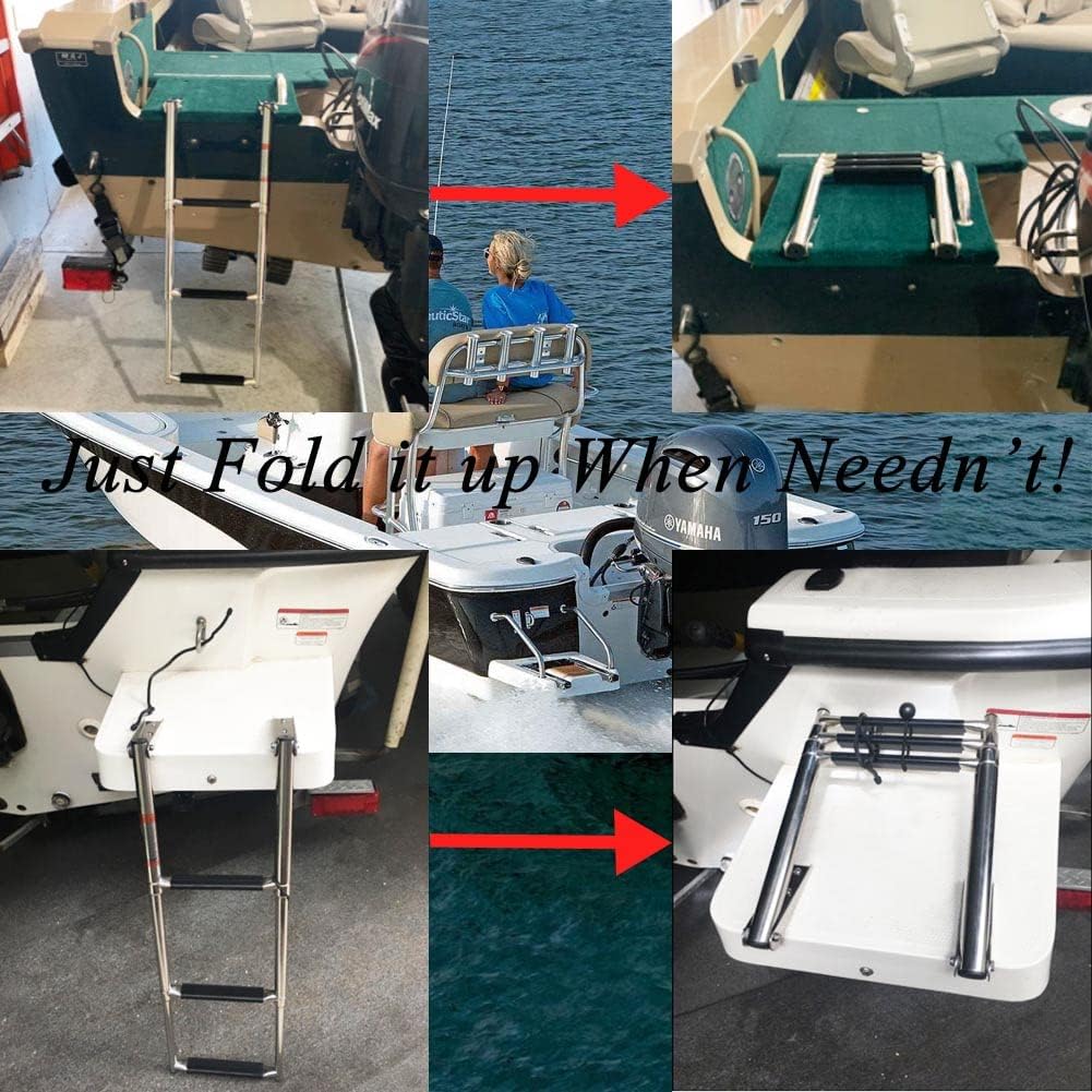 3 Step Stainless Steel Telescoping Boat Ladder Swim Step, 900 Pound Capacity for Marine Yacht Pack of 2