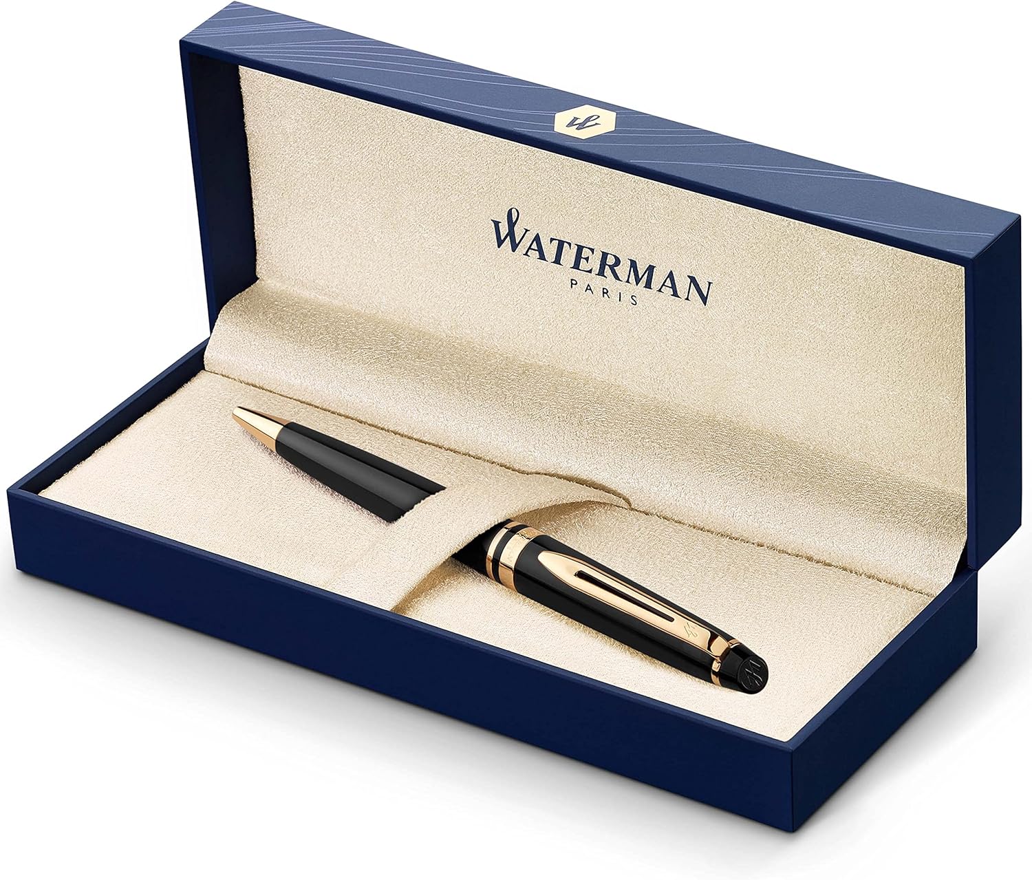 Waterman Expert Rollerball Pen, Gloss Black with 23k Gold Trim, Fine Point with Black Ink Cartridge, Gift Box Pack of 2
