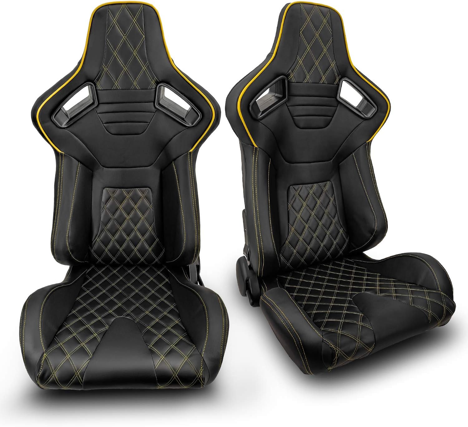ModifyStreet 1 Pair Universal BLACK PVC MAIN LEATHER LEFT/RIGHT RACING BUCKET SEATS PAIR