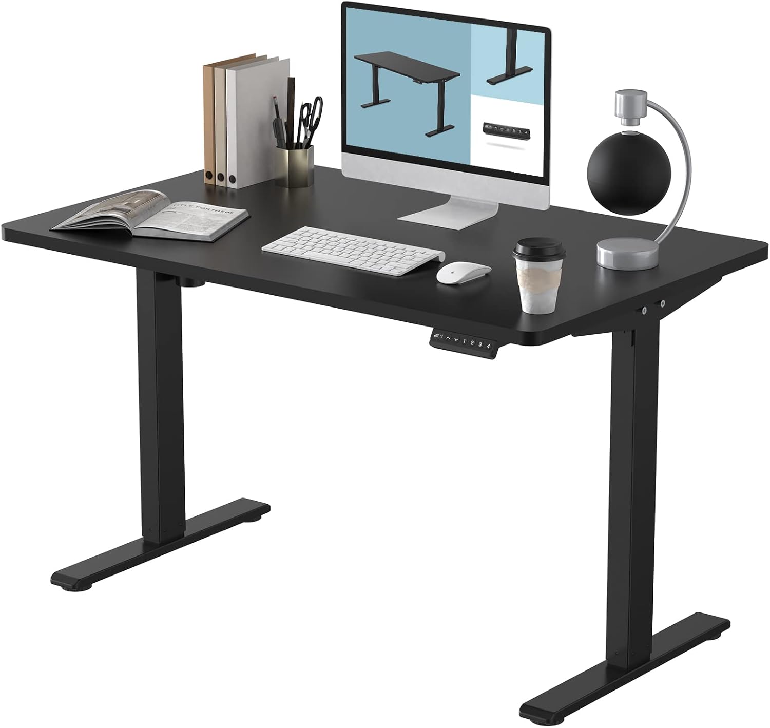 FLEXISPOT EN1 Electric Height Adjustable Desk 55 x 28 Inches Whole-Piece Standing Desk Home Office Sit Stand Up Desk Primo(Gray Frame +55 inch White Top)