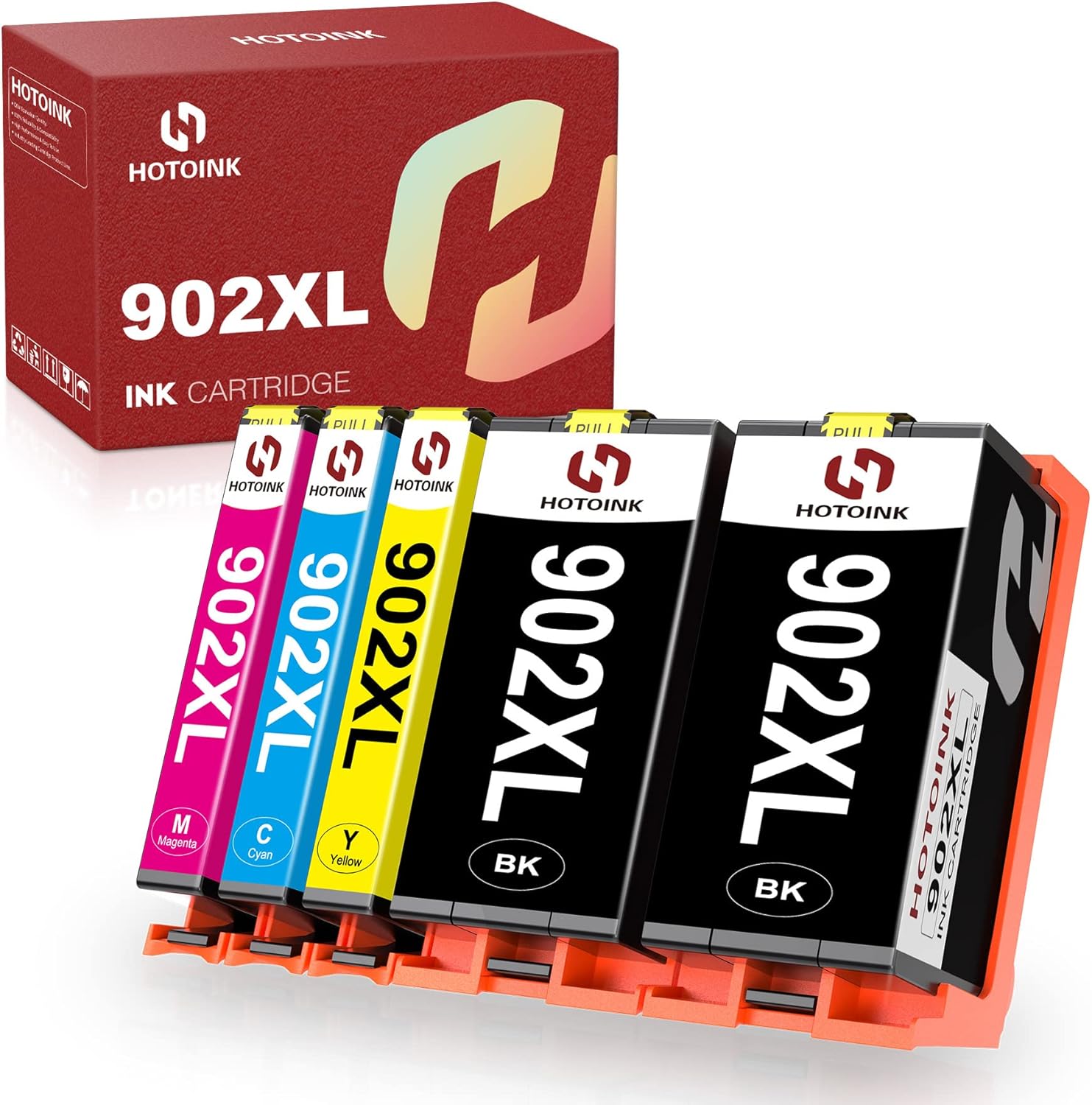 HOTOINK Remanufactured Ink Cartridge Replacement for HP 902XL 902 XL Ink Cartridges Combo Pack for OfficeJet Pro 6978 6968 6962 6958 6975 6960 6970 6954 Printer (1 Cyan 1 Magenta 1 Yellow 2 Black) Pack of 2