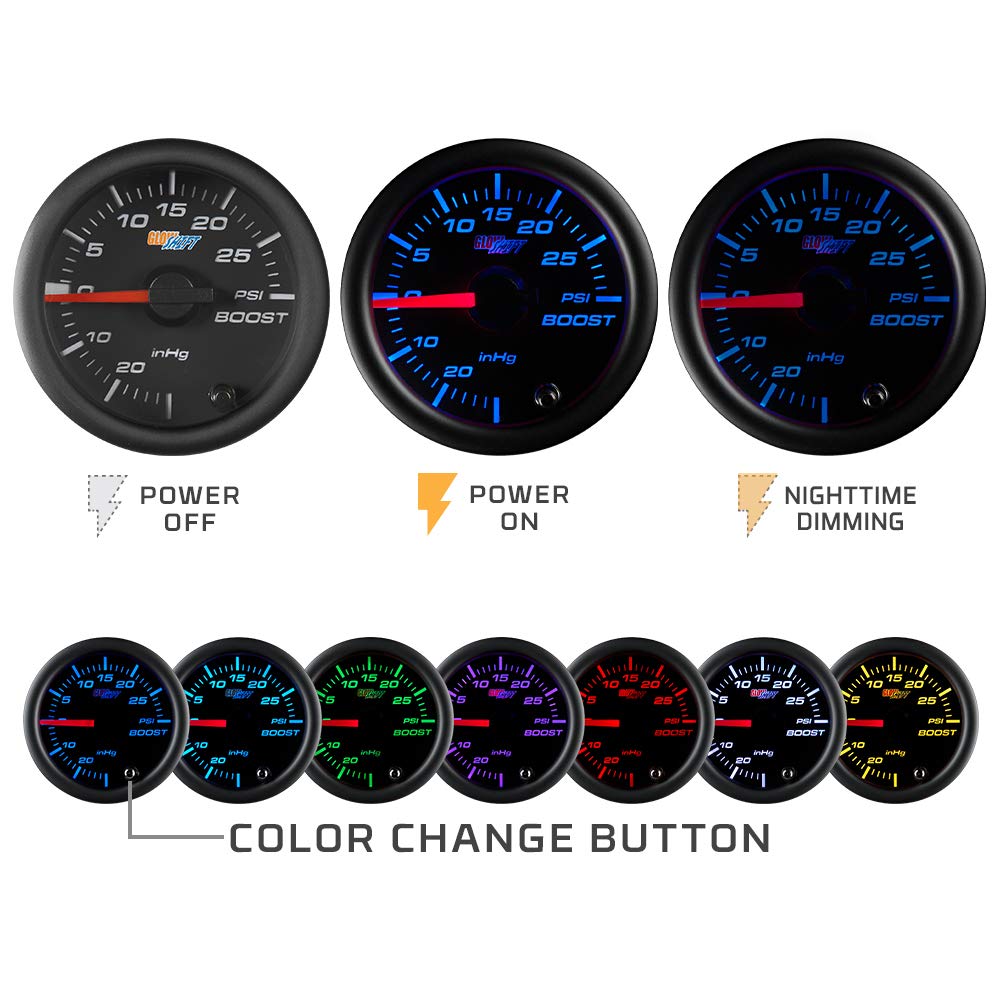 GlowShift Black 7 Color 300 F Water Coolant Temperature Gauge Kit - Includes Electronic Sensor - Black Dial - Clear Lens - for Car & Truck - 2-1/16