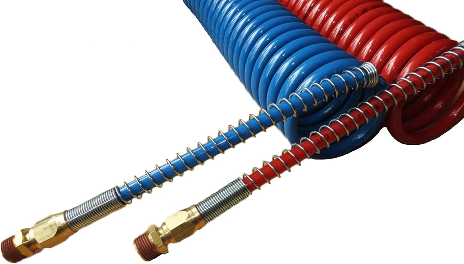 COILED AIR SET LINE ASSEMBLY RED & BLUE TRUCK TRAILER BRAKE COIL SET, 15' LENGTH; 2 X 12