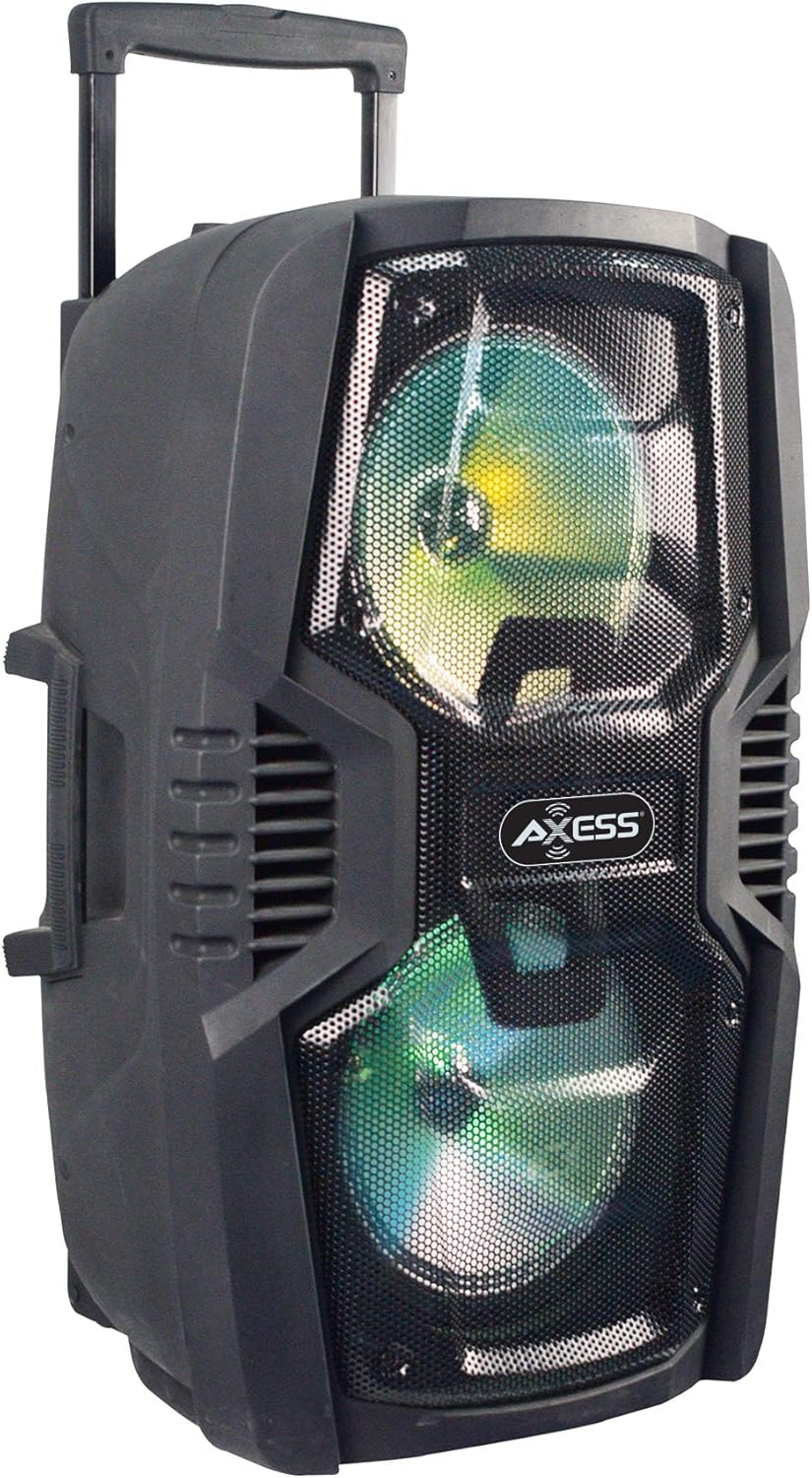 Axess 8’’ Portable Bluetooth Speaker with Woofer & Tweeter – Sound System, Boombox with Built-in LED Lights – Wireless Loud Speaker USB, TF Card, Aux, FM & Mic Supported – Model # PABT6052 Pack of 2