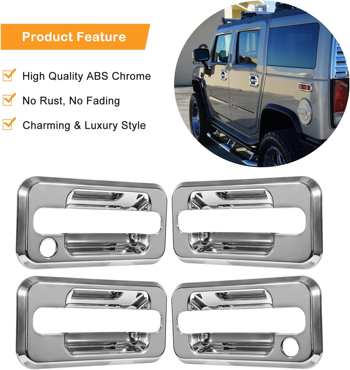 Chrome Door Handle Covers Trims Overlays with Passenger Side Keyhole Fit for 2003-2009 Hummer H2 SUV SUT Pack of 2