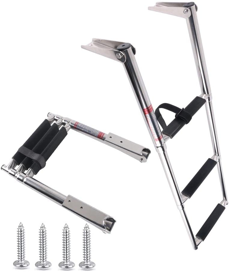 3 Step Stainless Steel Telescoping Boat Ladder Swim Step, 900 Pound Capacity for Marine Yacht Pack of 2