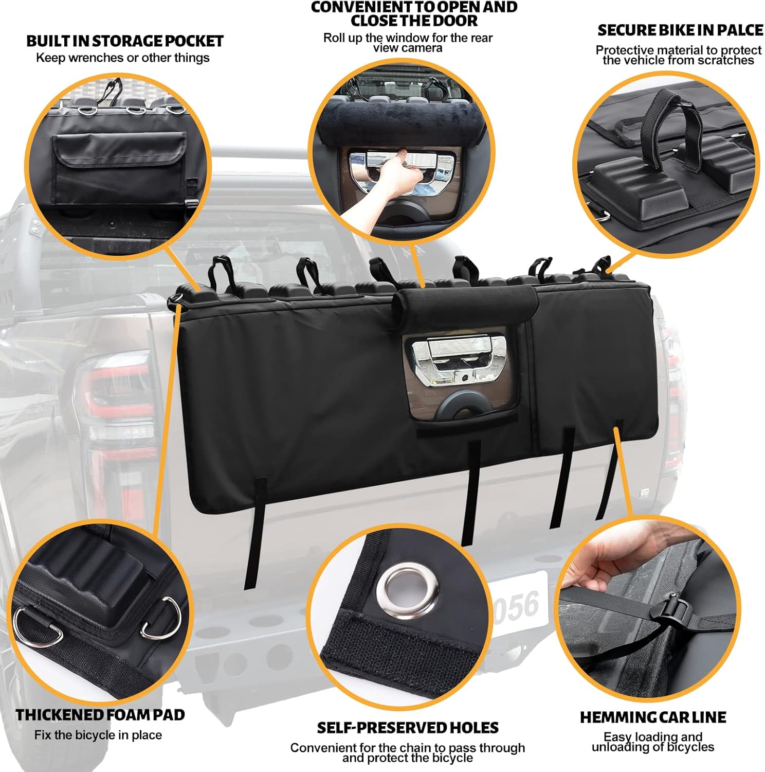 MAIKER Truck Bike Tailgate Pad - Tailgate Cover, Tailgate Protection Pads for Mountain Bikes with Anti-Theft Lock and Secure Bike Straps, Fits Jeep Gladiator Most Truck Carries Up to 5 Bikes, 53