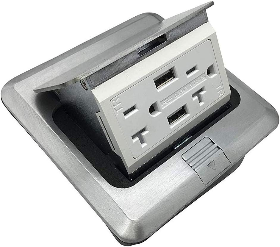 USB Pop Up Receptacle USB Floor Outlet Countertop Box With W/20 A Duplex Receptacle Brushed Stainless Finish Pack of 2