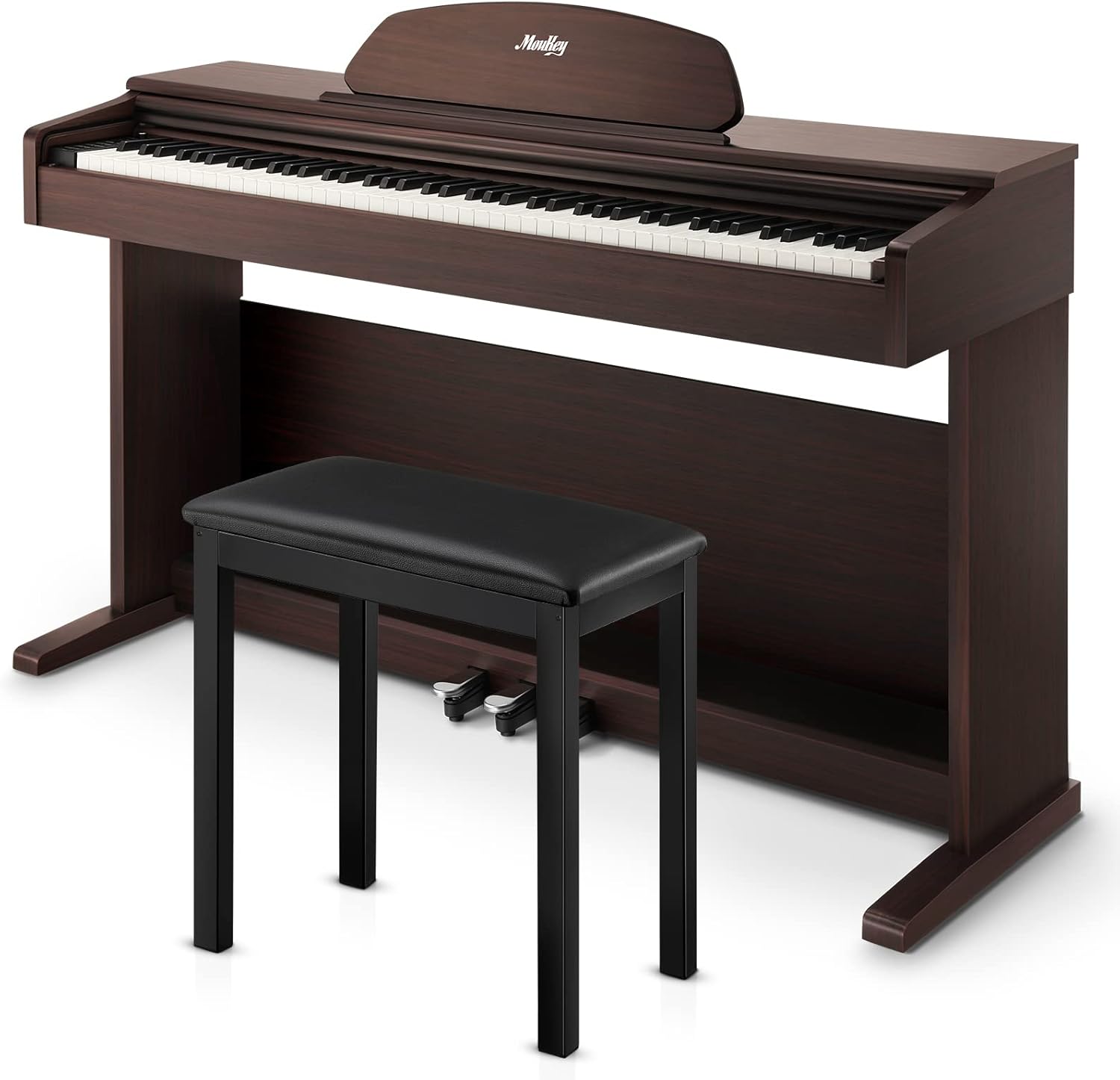 Piano Keyboard 88-Key Semi Weighted, Moukey Digital Piano Electric Keyboard with Stand & Bench for Beginner, MDP-450 Full Size Piano with Triple Pedal & Retractable Cover, MP3 Function, Black