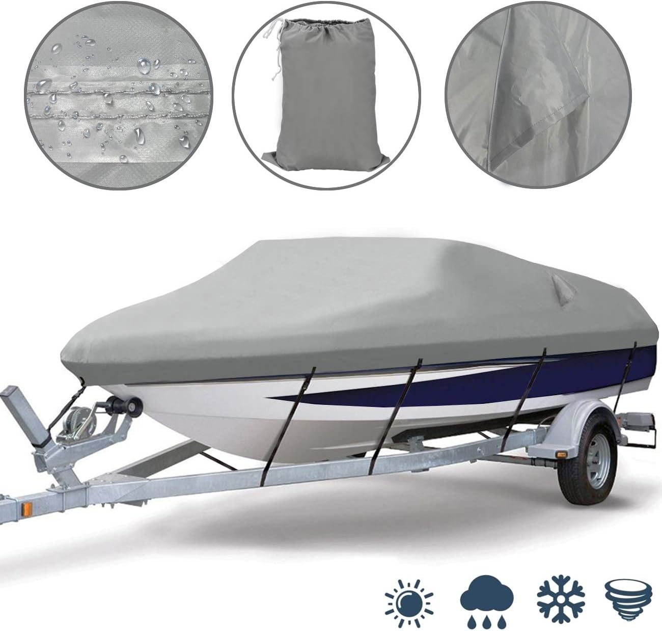 Ogrmar Heavy Duty Trailerable Waterproof Boat Cover with 2 Air Vent Marine Grade Polyester Boat Cover Fits V-Hull,Fishing Boat,Tri-Hull, Bass Boats,Pro-Style Cover (17-19ft, Grey) Pack of 2
