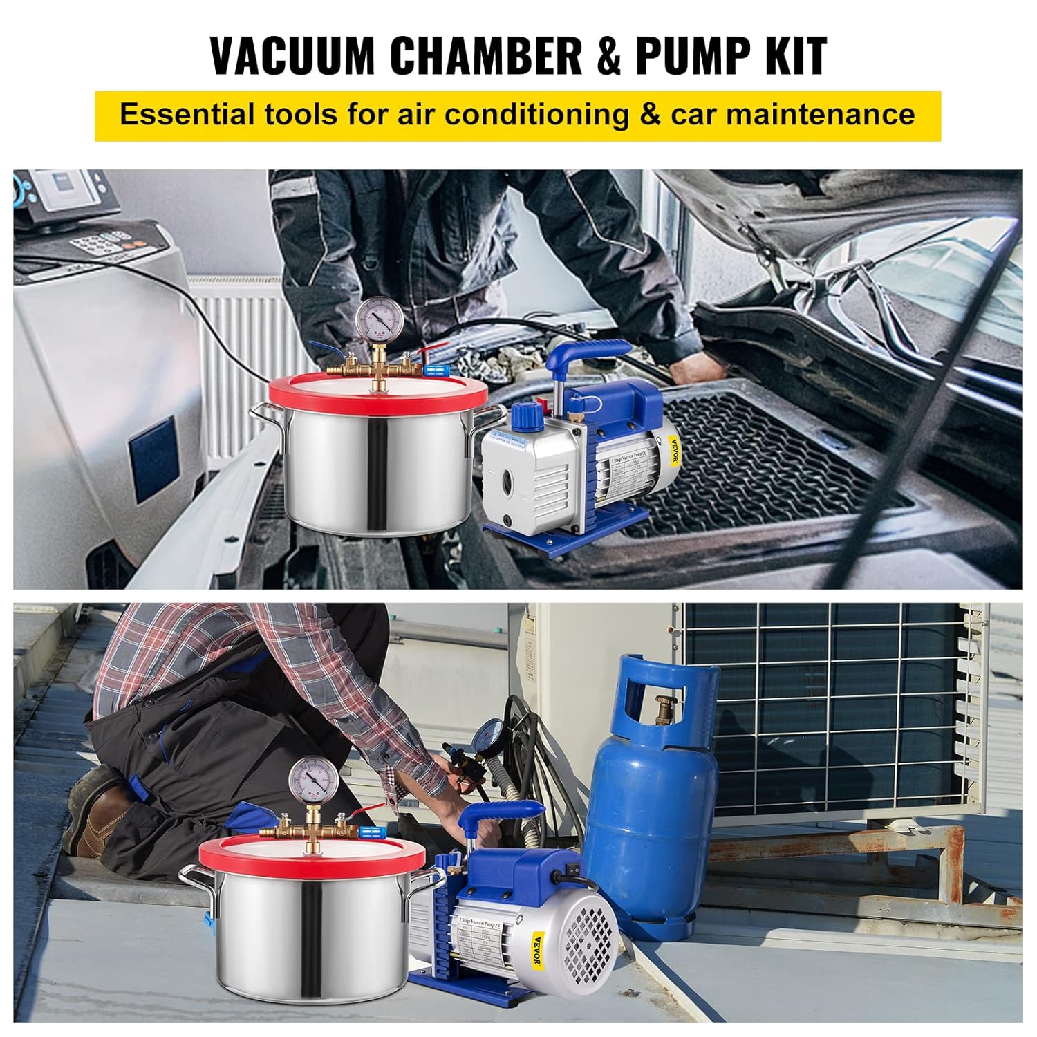 Bestauto 1.5 Gallon Vacuum Degassing Chamber Kit Stainless Steel Degassing Chamber 5.7L Vacuum Chamber Kit with 2.5 CFM Vacuum Pump - Not for Wood Stabilizing