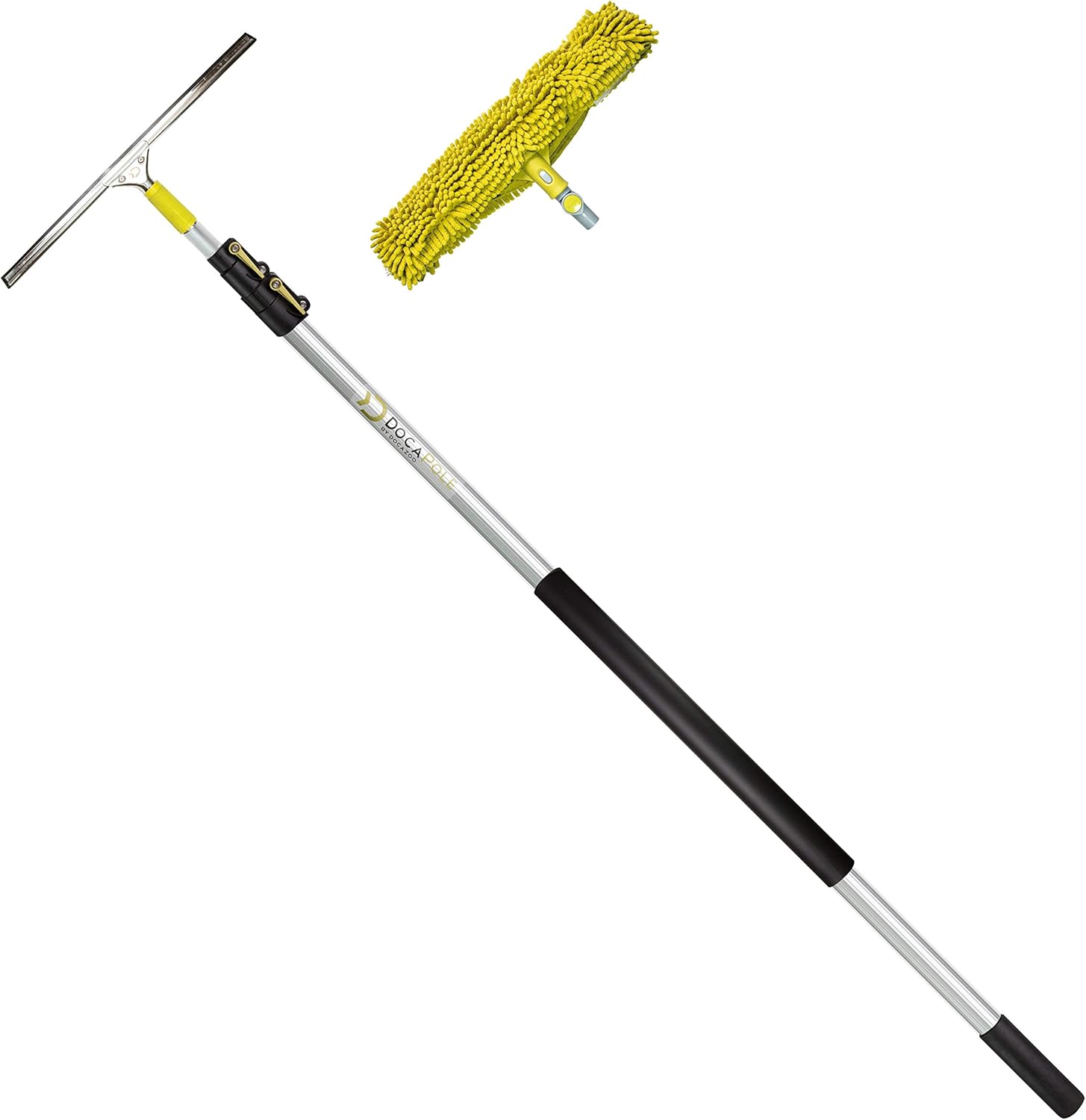 DocaPole 5-12 Foot Extension Pole + 18” Window Scrubber + 20” Window Squeegee for Window Cleaning | Telescopic Pole, Chenille Microfiber Washer, and Rubber Squeegee for Cleansing Glass Surfaces Pack of 2