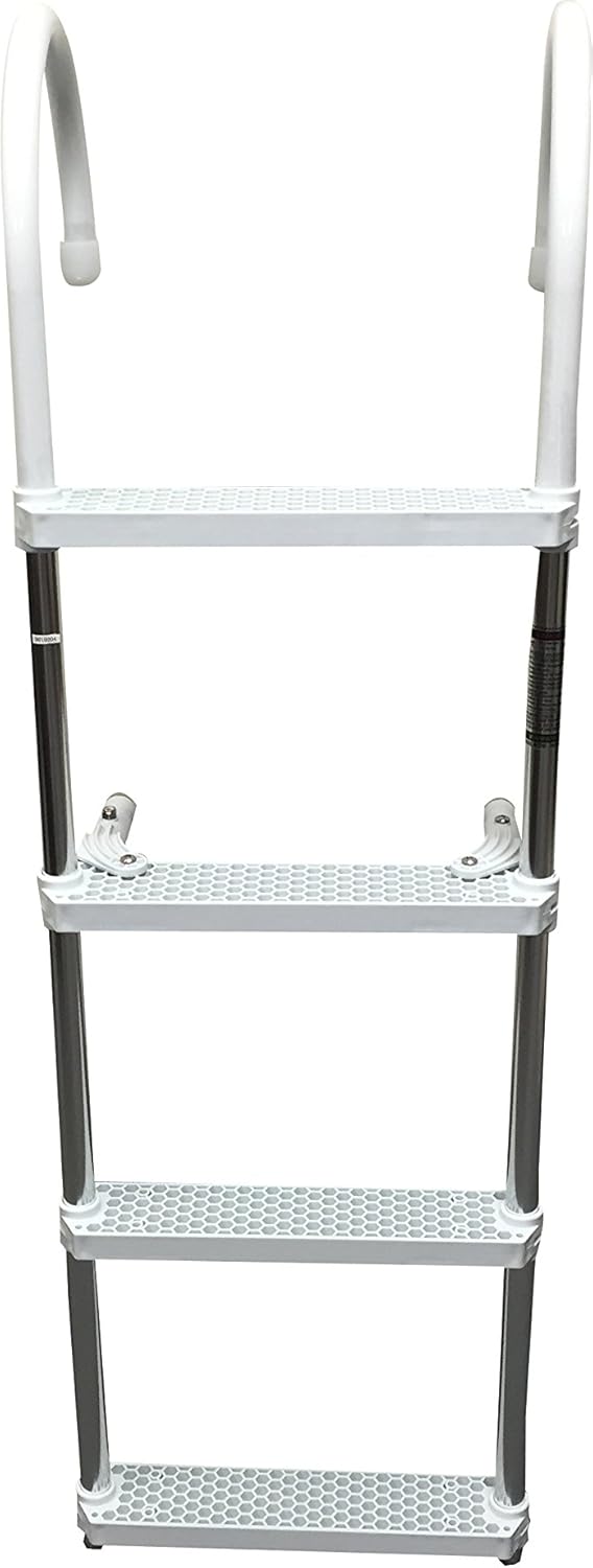 Marine Boat Aluminum White POLYETHYLENE Swim Boarding 4 Steps Ladder Hook 46X15 Pack of 2