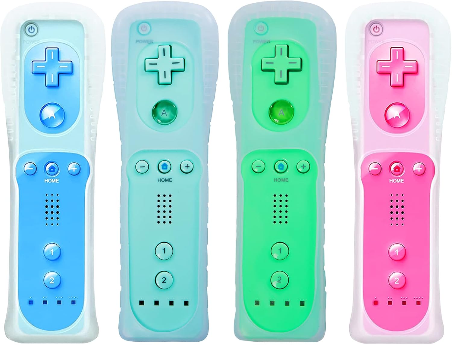 Wii Controller, Soanufa Wii Controller 4 Pack, Wii Remote Controller Band Silicone Case and Wrist Strap, Compatible with Wii and Wii U Game Console (White+Black+Deep Blue+Red) Pack of 2