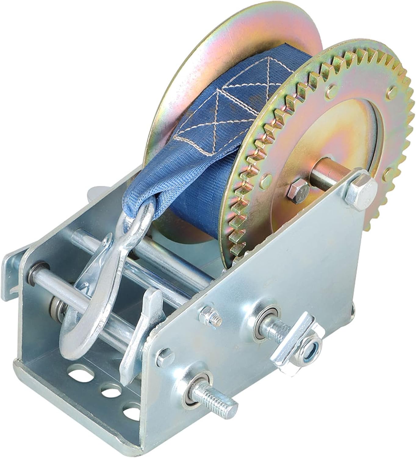 findmall Heavy Duty Hand Winch 3500lbs Hand Crank Strap Gear with 10m (32ft) Strap Manual Operated Two-Way Ratchet ATV Boat Trailer Marine Pack of 2