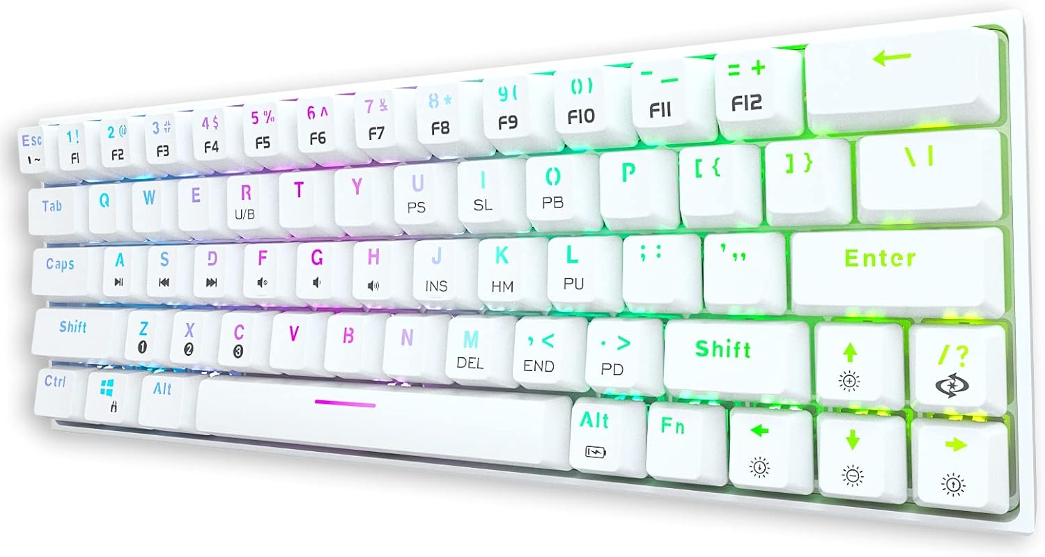 DIERYA DK63N Wireless Wired 60% Mechanical Keyboard with Arrow Keys, Bluetooth 5.1 Gaming Keyboard Programmable, True RGB Backlit, Full Anti-Ghosting, 1900mAh Battery Pack of 2
