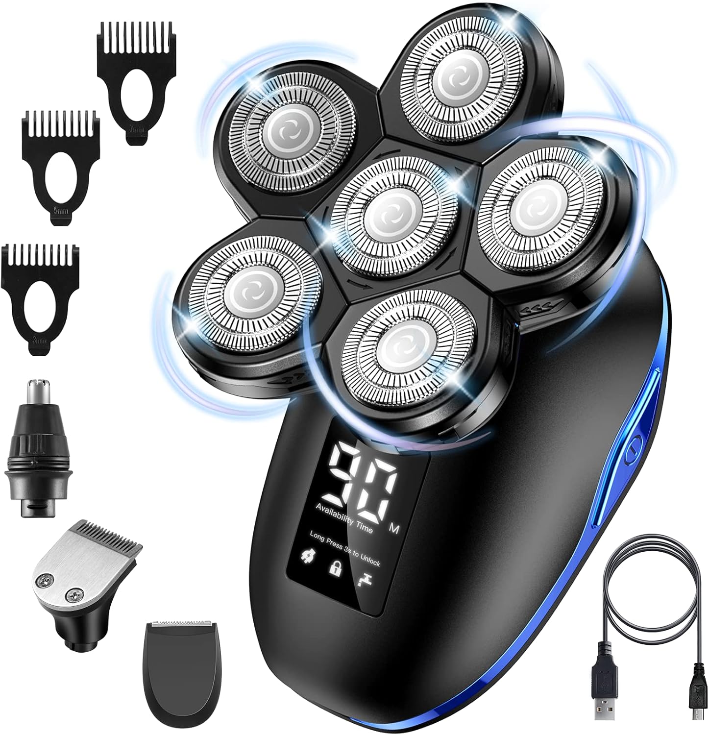 Head Shaver for Men Electric Razor Upgrade 6D Floating Electric Shaver 5 in 1 Wet & Dry Shaver Waterproof Bald Head Shaver LED Display Electric Rotary (Red) Pack of 2