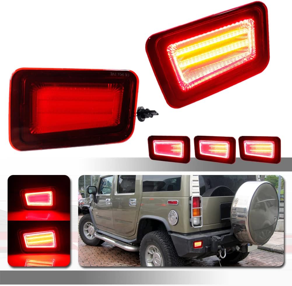 Tonsya For 2005 2006 2007 2008 2009 Hummer H2 Rear Bumper Reflectors Tail Light Housings Replacement Red Lens Pack of 2