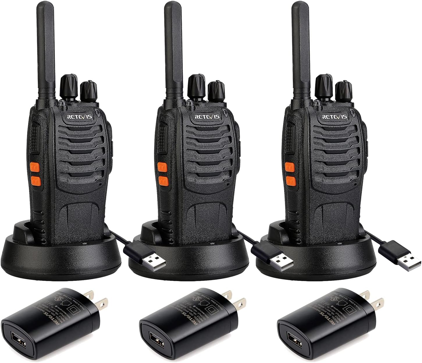 Retevis H-777 Walkie Talkies for Adults Emergency Flashlight 16CH Hand Free Rechargeable Two Way Radio with USB Charger (3 Pack) Pack of 2