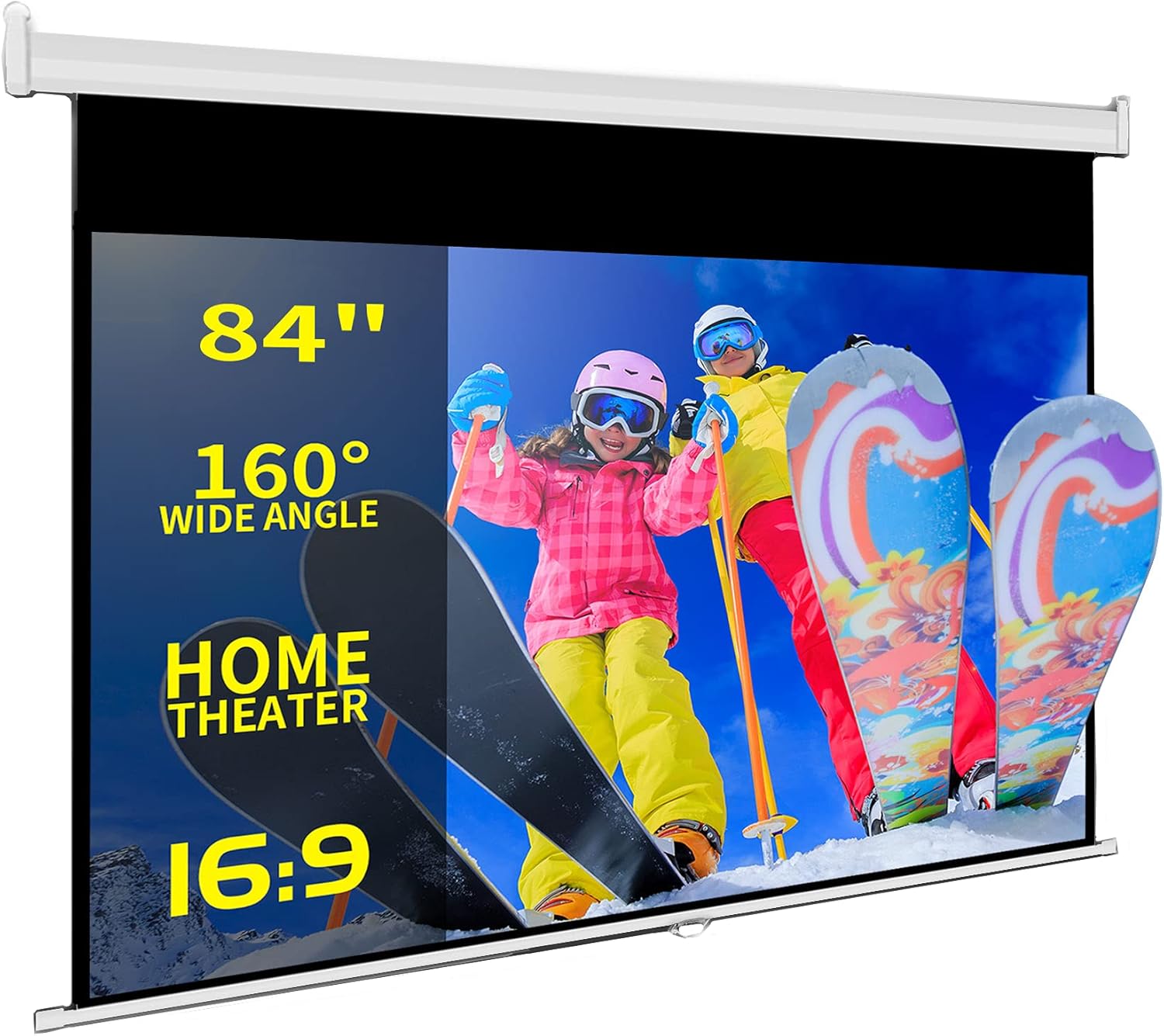 TRMESIA 84in Projector Screen Pull Down Manual Projection Screen Wrinkle-Free Fabric 16:9 Ratio Wall Ceiling Mounted Projector Screen for Home Theater Indoor Retractable Hanged Movie Projector Screen Pack of 2