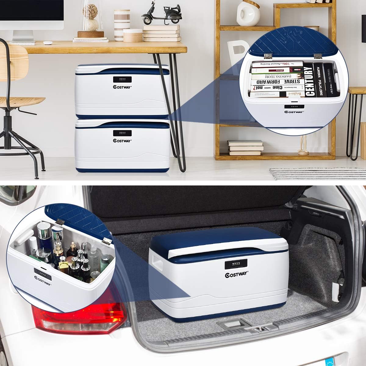 COSTWAY Large Locking Storage Container Box, Big Capacity Garage Storage Organizer Bins with Lid, Combination Lock Security, Ideal for Camping Office Home (8-Gallon) Pack of 2