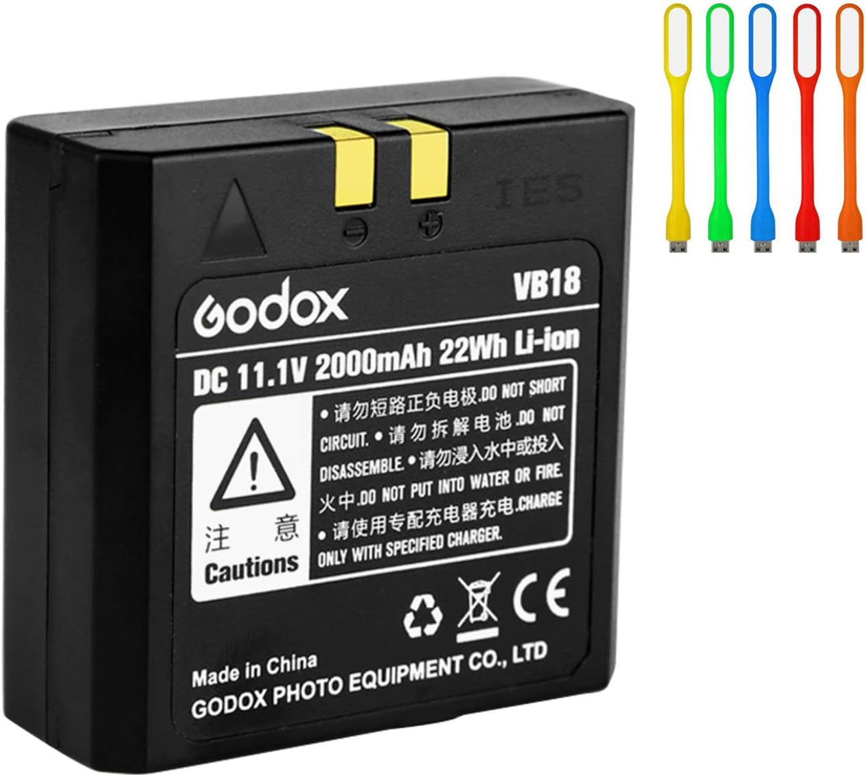Godox VB18 Rechargeable Li-ion Battery for Godox V850,V850II,V860, V860II-N, V860II-C, V860II-S, V860II-F, V860II-O,Neewer TT850, TT860 Speedlite Flash with CONXTRUE USB LED Pack of 2