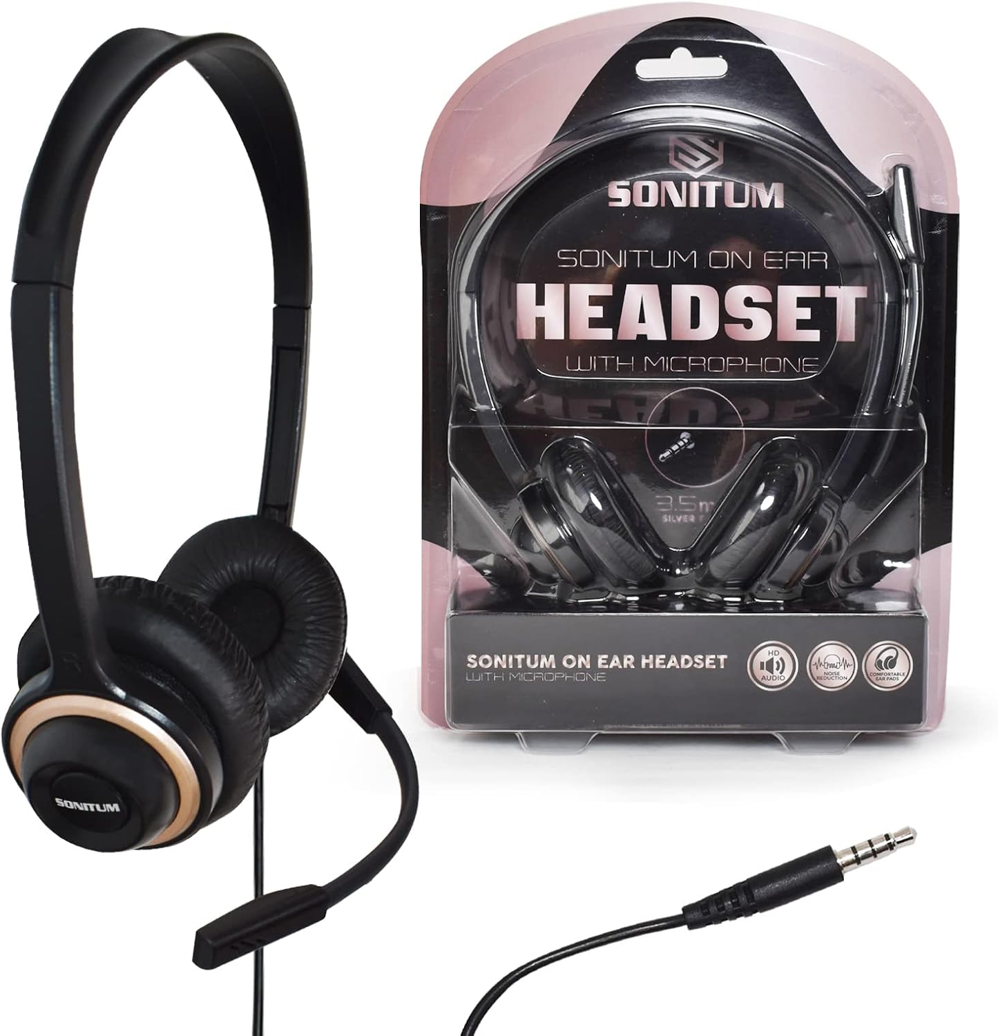 Sonitum Bulk Headsets With Microphone (10 Pack) - Noise Canceling Computer Headset For Office, Meetings, Chat- Comfortable Over-Ear PC Headphones With Rotating Mic- 3.5 Jack For Universal Connectivity