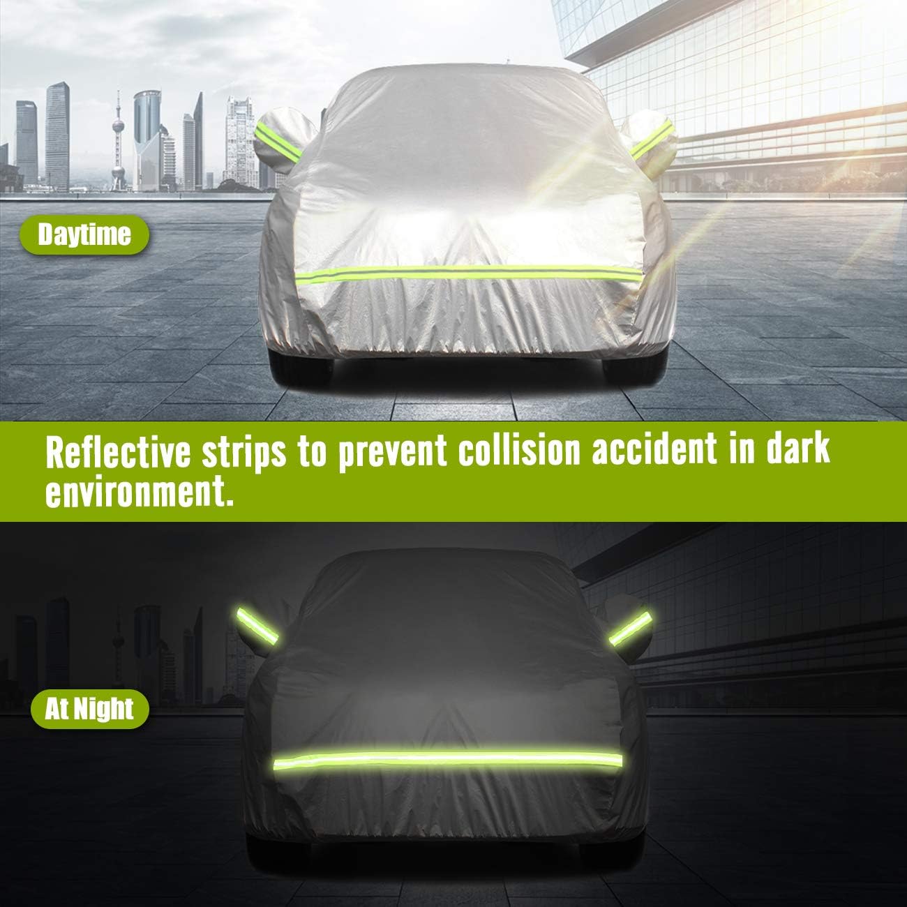 Favoto Car Cover SUV Cover Universal Fit 169 inch to 181 inch 5 Layer Driver Side Zipper Design Sun Protection with Night Reflective Waterproof Windproof Dustproof Snow Leaves Scratch Resistant Pack of 2