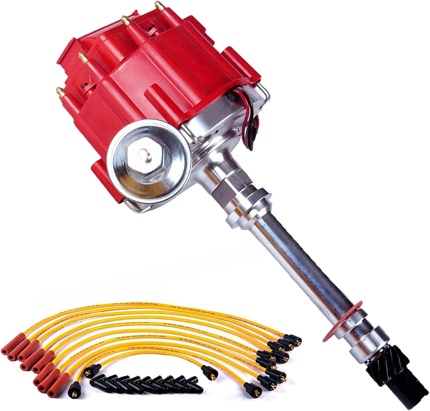 MOSTPLUS Distributor with Spark Plug Wires Ignition Combo Compatible with Chevy SBC 350 BBC 454 HEI 850002 D1002 Pack of 2