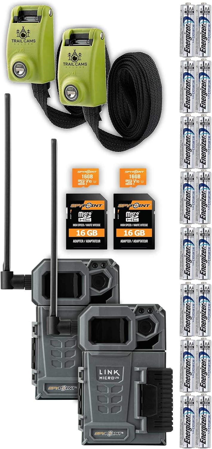 SPYPOINT Link-Micro-LTE Cellular Trail Camera Twin Pack with Two SD Cards, Batteries, and Two Reinforced Strap (Link-Micro-LTE-V)