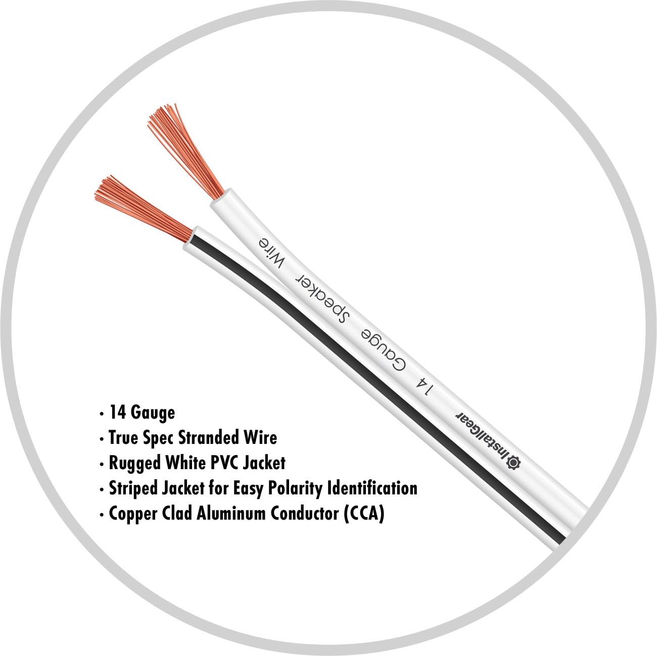 InstallGear 14 Gauge AWG 500ft Speaker Wire Cable - White (Great Use for Car Speakers Stereos, Home Theater Speakers, Surround Sound, Radio) Pack of 2