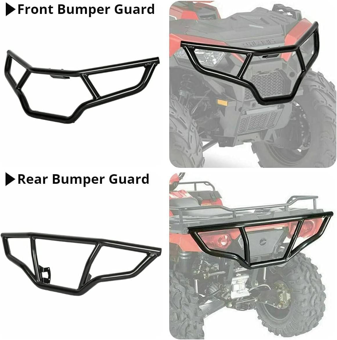 Auraroad ATV Front and Rear Bumper Compatible with 2014-2020 Polaris Sportsman 450 570 & ETX Front and Rear Brush Guard Bumper Protector (Set of 2)