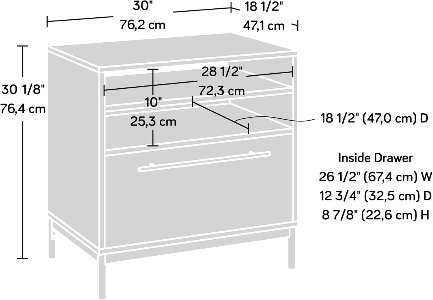 Sauder Vista Key Lateral File Pedestal, L: 30.00