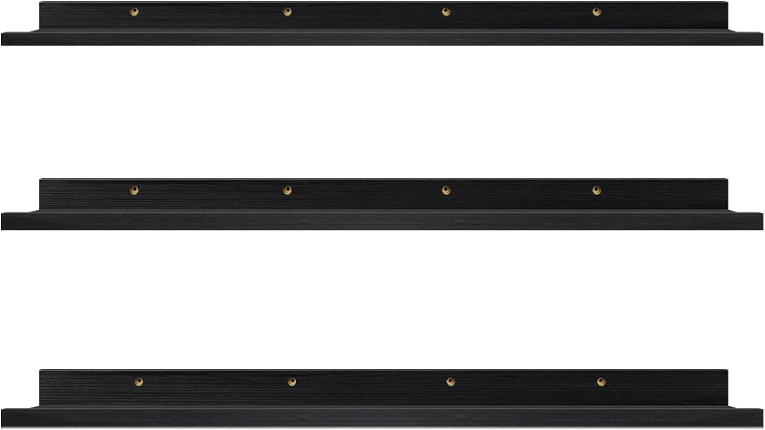 Lavezee 47 Inch Long Photo Picture Ledge Shelves Set of 3, Black Wall Mount Floating Shelf for Nursery, Office, Bedroom, Living Room, Kitchen Display Pack of 2