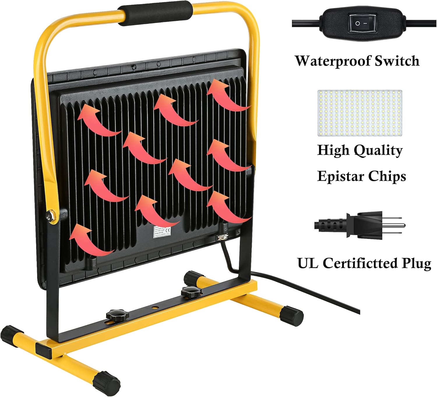 Gopretty 200W LED Work Light, 20000LM Super Bright Floodlights, IP66 Waterproof, 16ft/5m Cord with Plug & Switch, 6500K, Adjustable Working Lights for Workshop, Garage, Construction Site