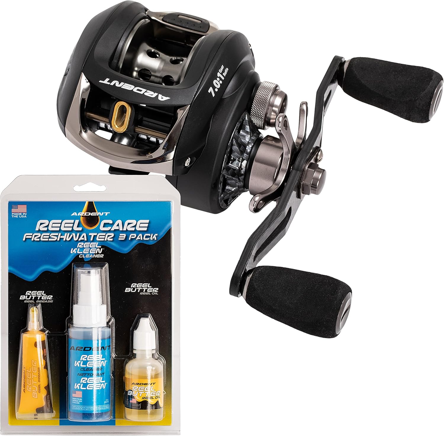 Ardent C-Force Baitcasting Fishing Reel / 7.0:1 Gear Ratio / Lightweight Carbon Fiber Frame and Side Plates / Left Handed Baitcasting Fishing Reel / Smooth cranking and Casting / 3 Year Warranty