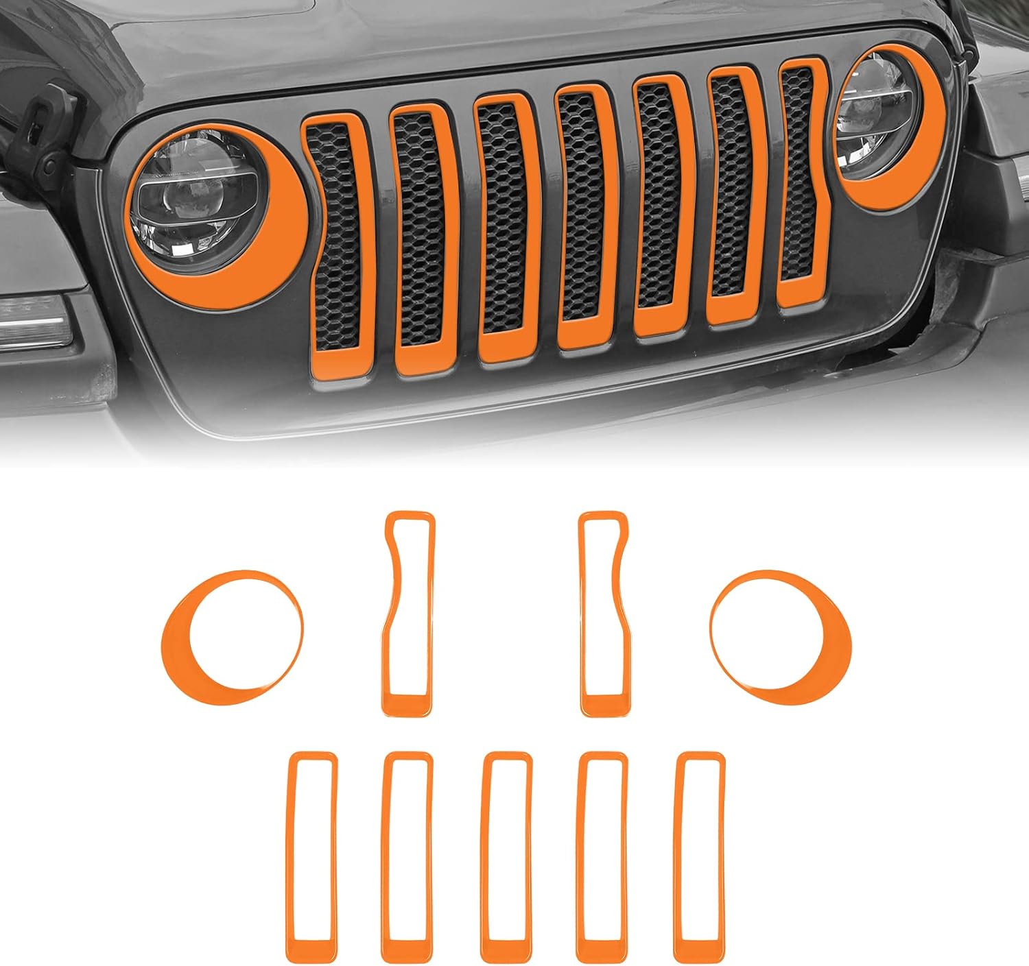 2018-2022 Jeep Wrangler JL Mesh Grille Grill Insert+Headlight Turn Light Cover Trim 2018 2019 2020 2021 JL JLU for Jeep Gladiator JT(Red) Pack of 2