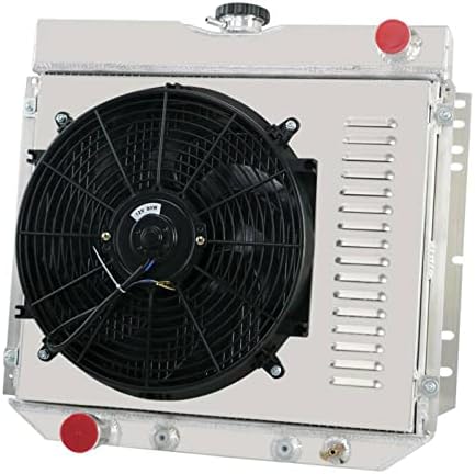 RadBuild 4 Row Aluminum Radiator + Shroud + Fan + Relay Fit 63-77 Ford Mustang/Falcon/Torino/Fairlane 3.3L 4.1L l6 GAS/5.0 V8 GAS