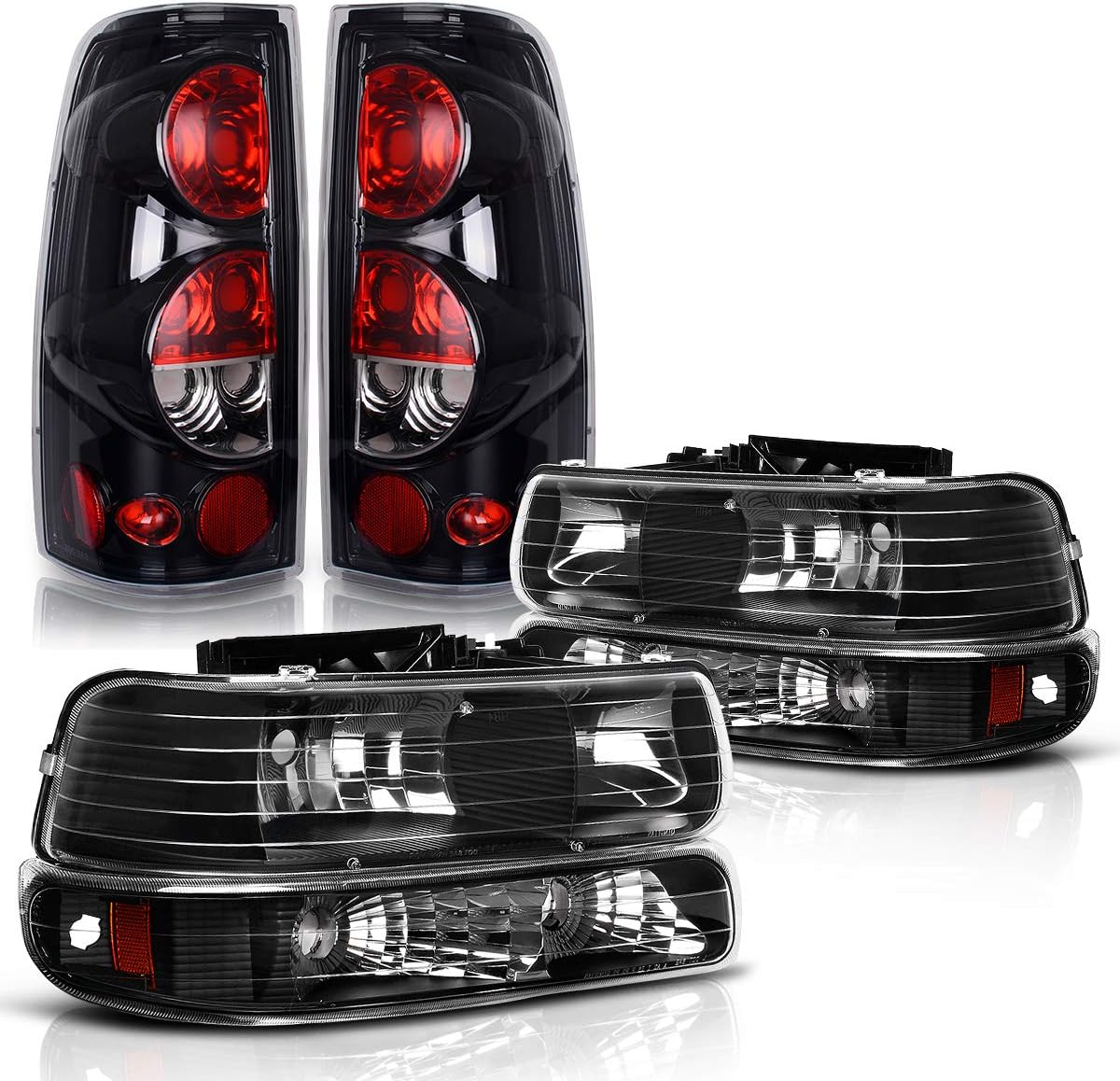DWVO Headlight Assembly and Taillights Compatible with 1999 2000 2001 2002 Chevy Silverado 1500 2500 / 01-02 Chevy Silverado 1500HD 2500HD 3500 (Do not fit Barn Door or Stepside models)