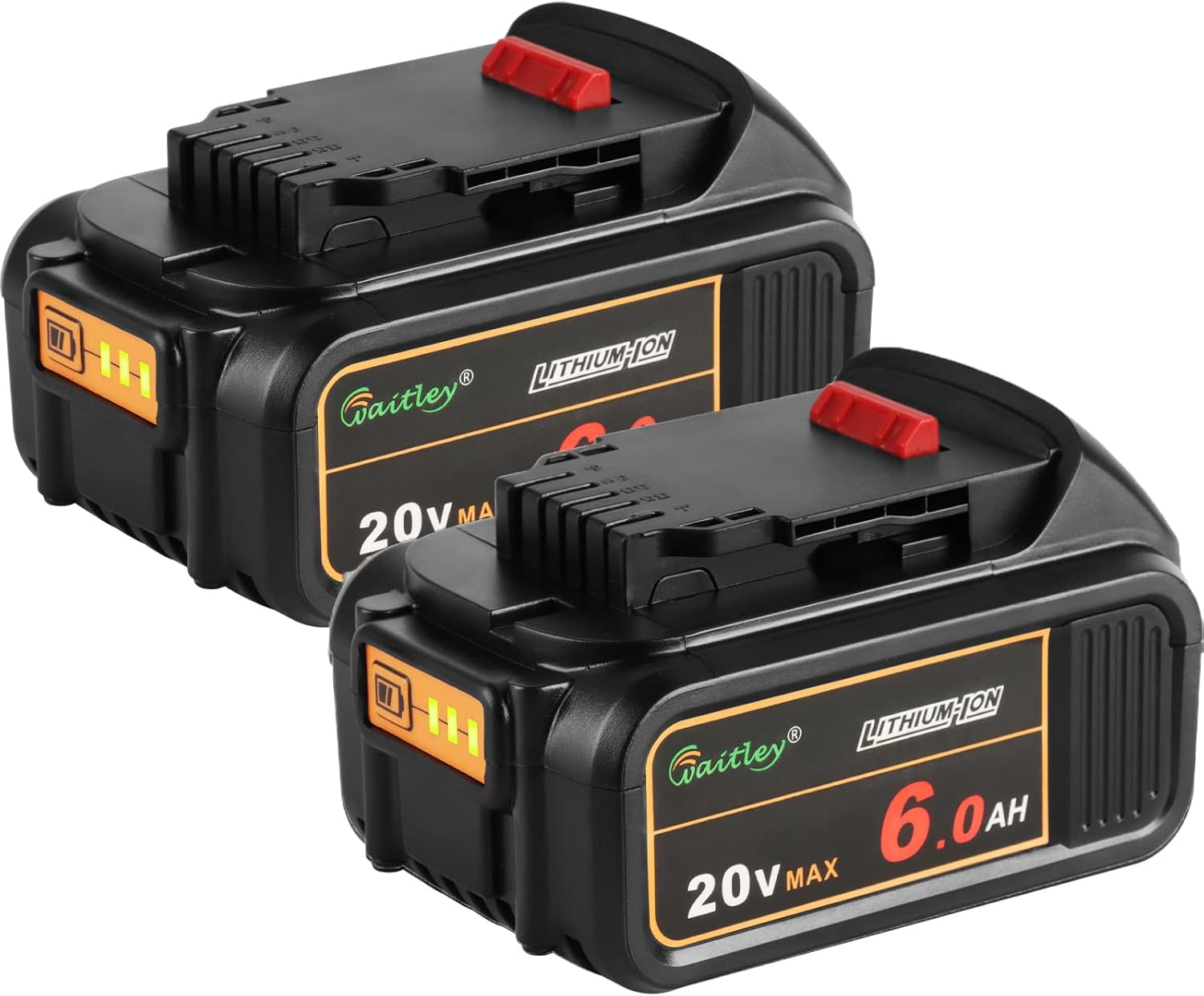 waitley 2 -Packs 20V MAX 6.0Ah DCB206 Replacement Battery Compatible with Dewalt 20V Battery DCB200 DCB203 DCB204 DCB205 DCB206 20V DCD/DCF/DCG/DCS Series Cordless Power Tool Pack of 2