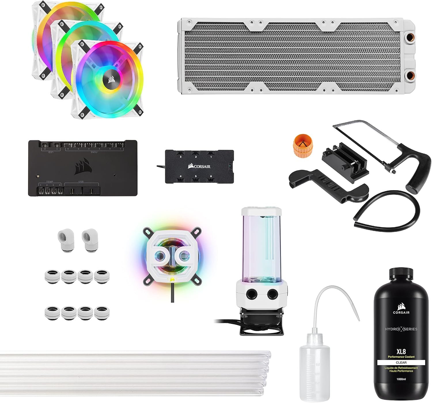 Corsair Hydro X Series XH305i Hardline Water Cooling Kit with/incl XC7 CPU Water Block, XR5 360mm Radiator, XD5 Pump Res and iCUE QL120 RGB Fans