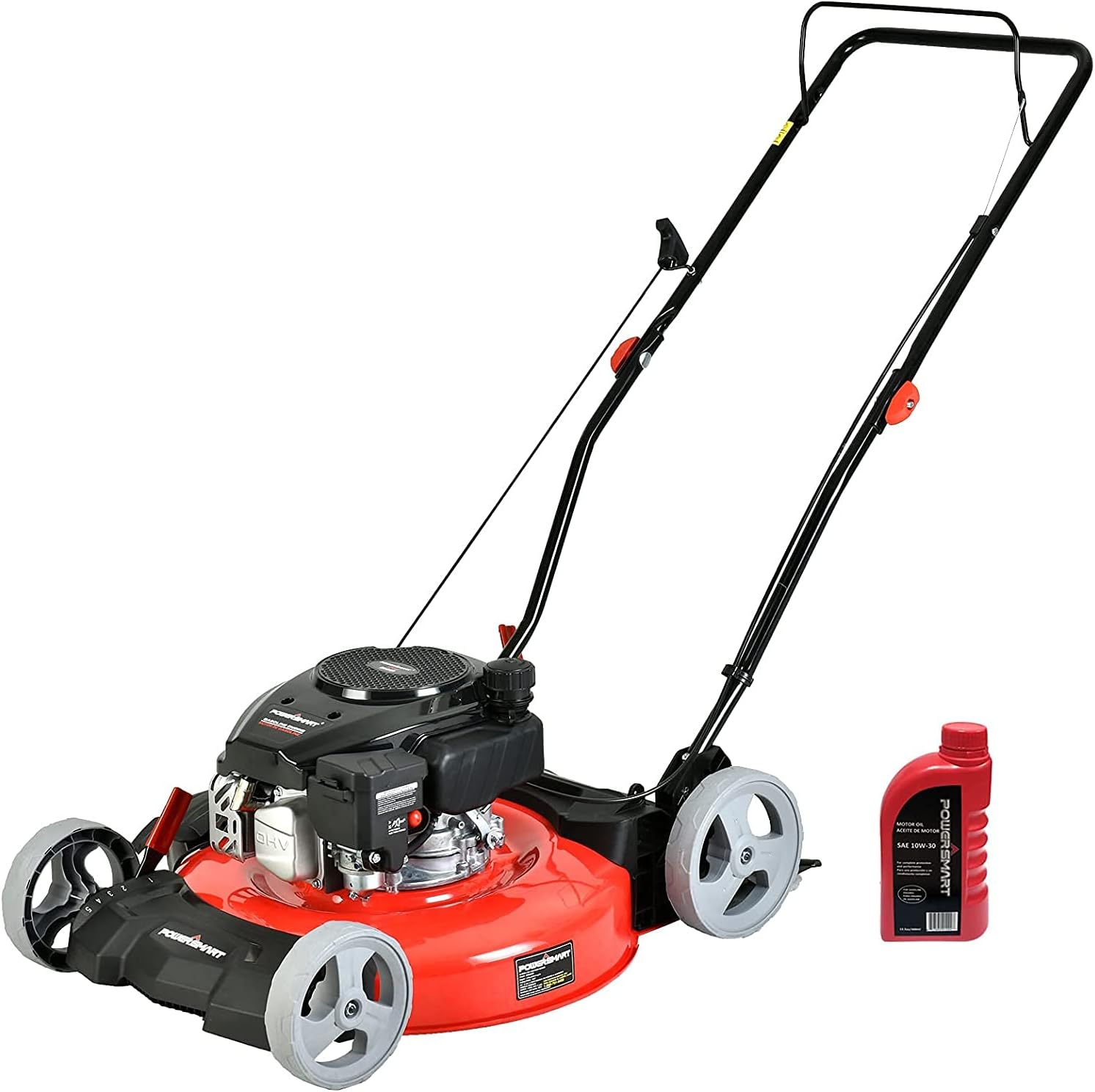 PowerSmart Lawn Mower Gas Powered - 21 Inch & 144CC 4-Stroke Engine, 5 Adjustable Heights (1.18''-3.0''), Oil Included