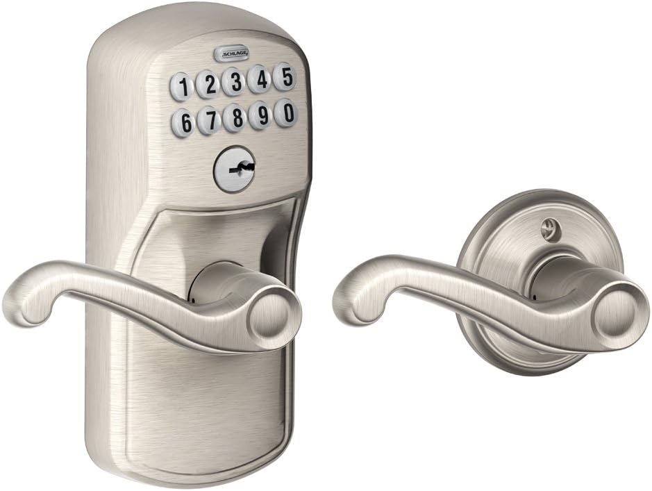 SCHLAGE FE575 PLY 626 ELA Plymouth Keypad Entry with Auto-Lock and Elan Levers, Brushed Chrome