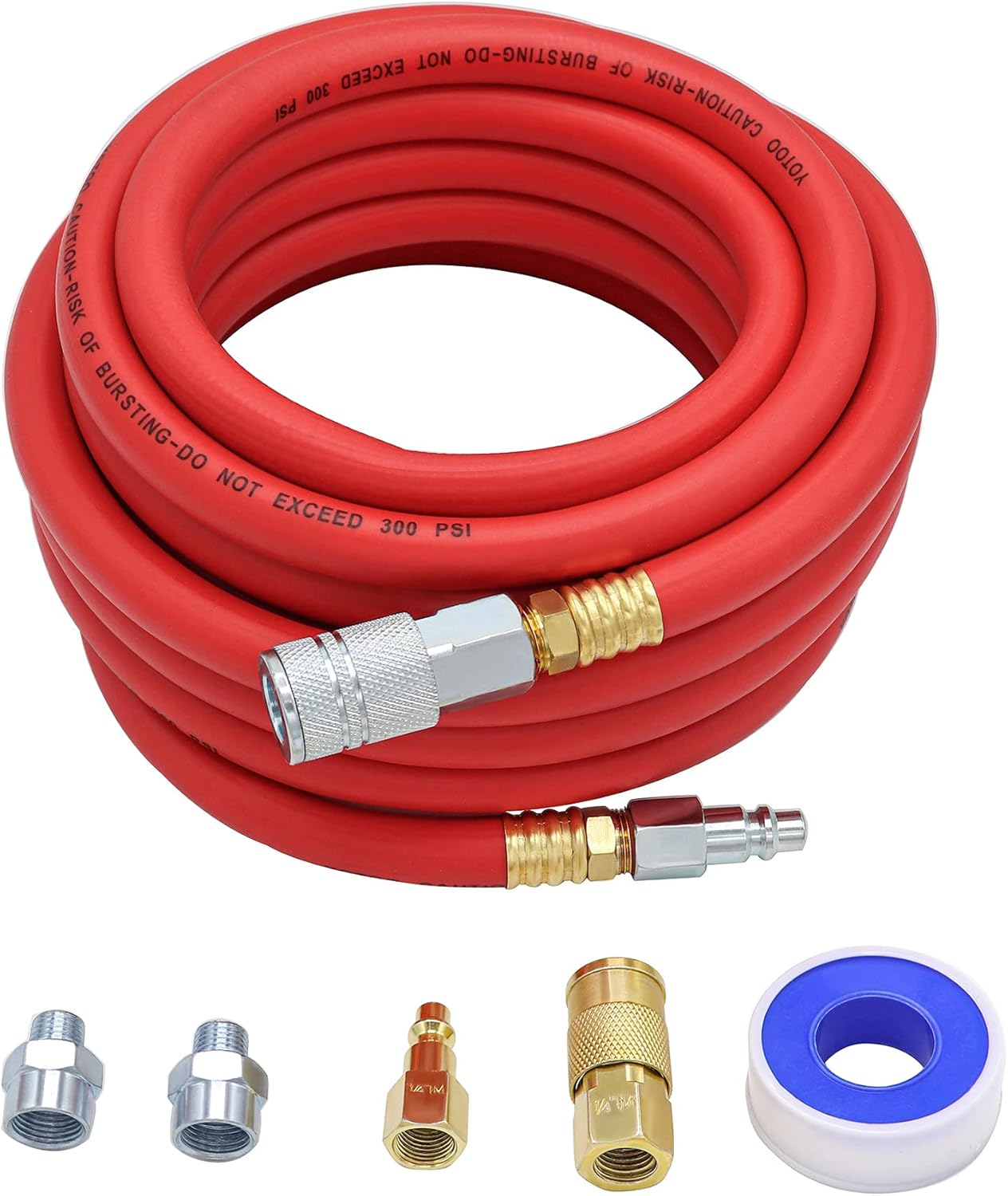 YOTOO Hybrid Air Hose 1/2-Inch I.D. by 25-Feet Long 3/8 inch MNPT Solid Brass Fitting 300 PSI Heavy Duty, Lightweight, Kink Resistant with 3/8