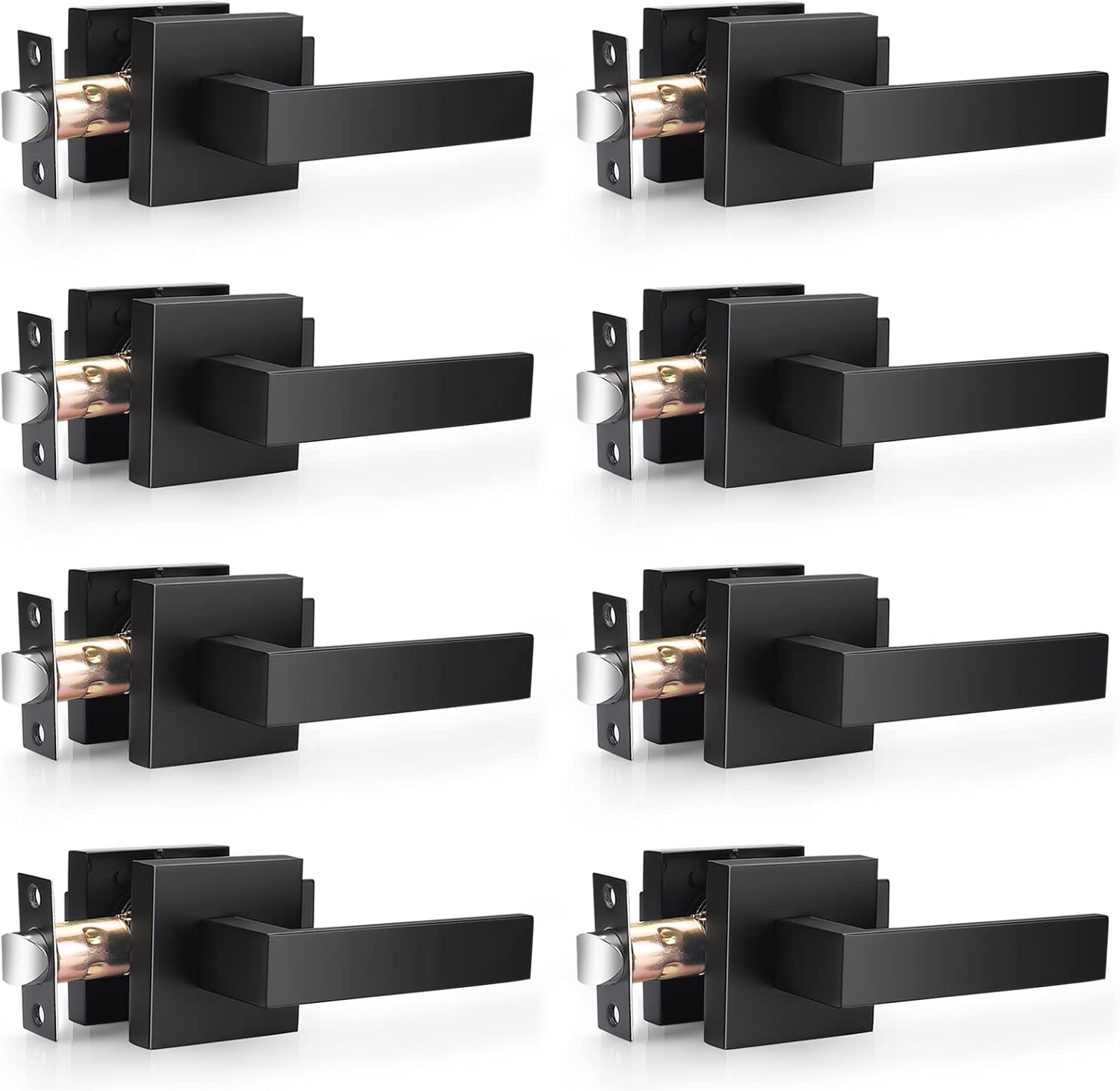 Probrico 8 Pack| Matte Black Passage Levers for Hall and Closet, Square Heavy Duty Interior Keyless Door Handles, Reversible for Left Right Sided Doors