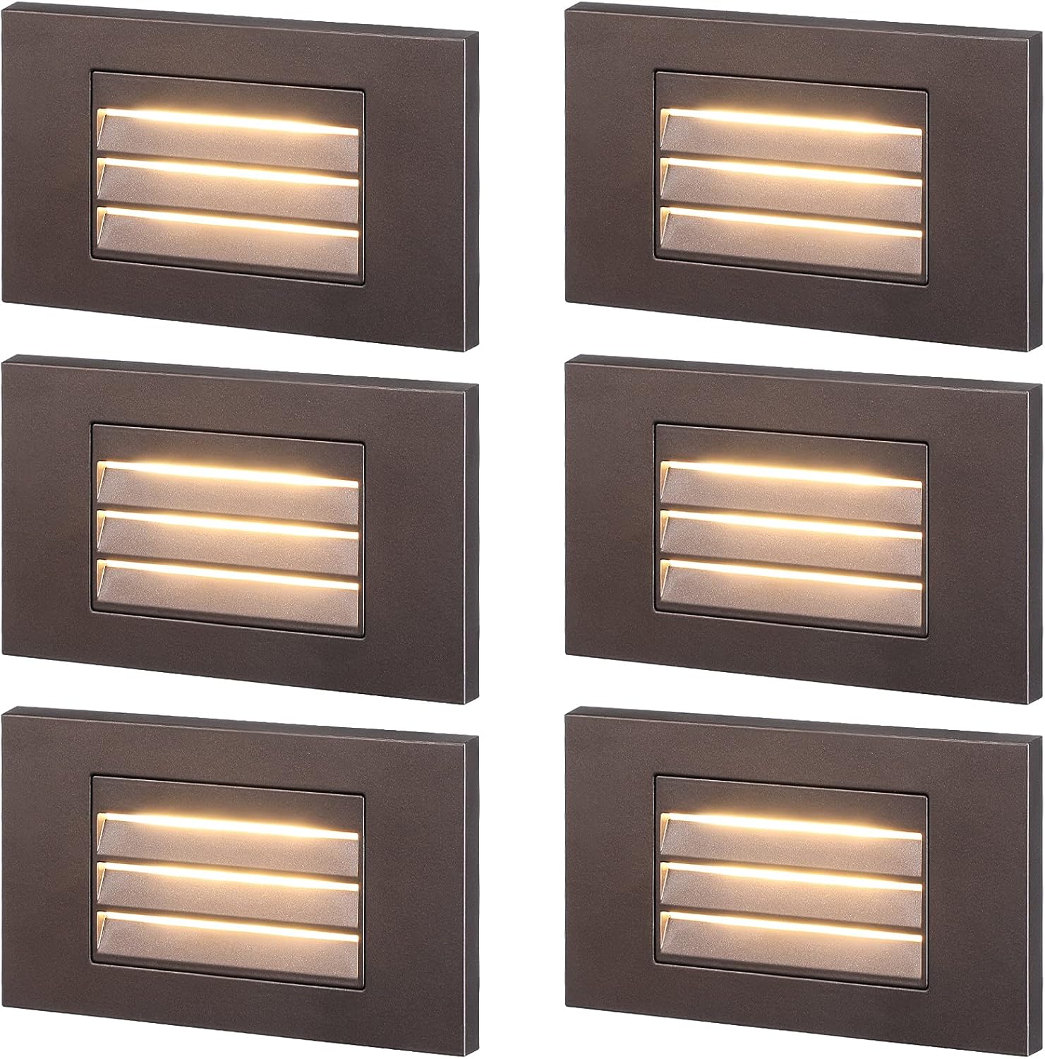 LEONLITE 120V LED Step Lights, 5W Dimmable 5%-100%, 3000K Warm White, Die-cast Aluminum, CRI90, ETL Listed, White, Pack of 6