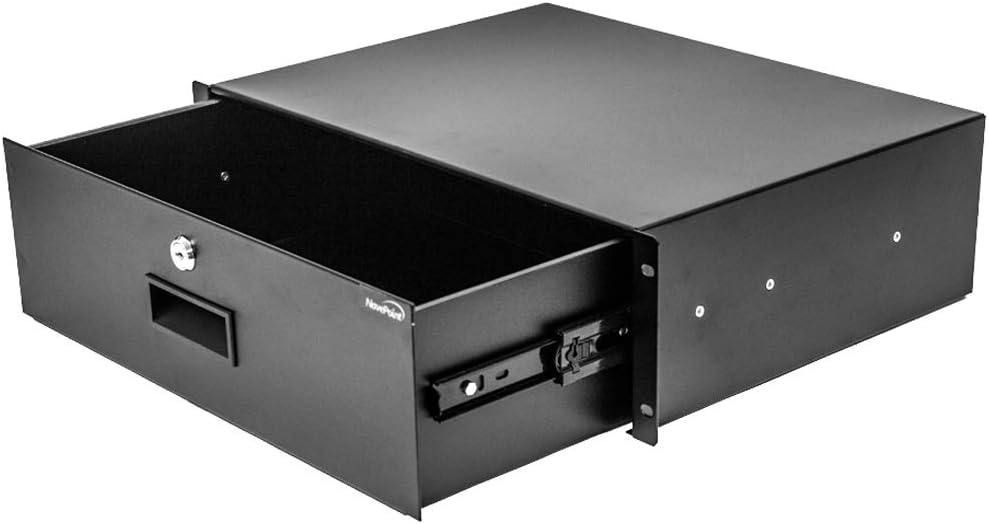 NavePoint Rack Mount Drawer for 19-Inch Server Cabinet Case Or DJ with Lock and Key 3U Black Pack of 2