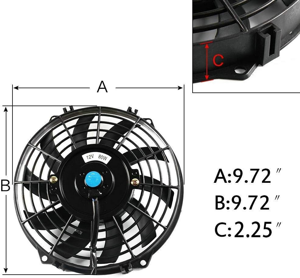 Upgr8 2 Pack Universal High Performance 12V Slim Electric Cooling Radiator Fan with Fan Mounting Kit (9