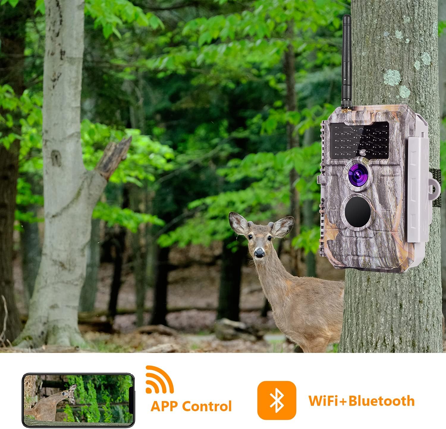 Wireless WiFi Game Camera Trail Deer Cam 24MP 1296P MP4 H.264 Video Night Vision No Glow Motion Activated Waterproof for Wildlife Hunting & Home Security, Send Pictures to Cell Phone via App Operated