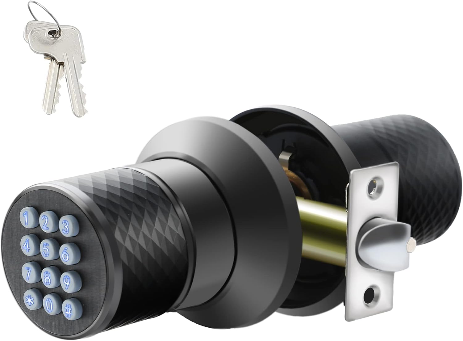 Smart Door Knob with Keypad, Key Padlock, Code, Auto Lock, Keyless Entry Door Knob, Anti-Slip Handle, Anti-pry Code Door Knob for Home, Office, Waterproof, Black Door Knob with Lock Pack of 2